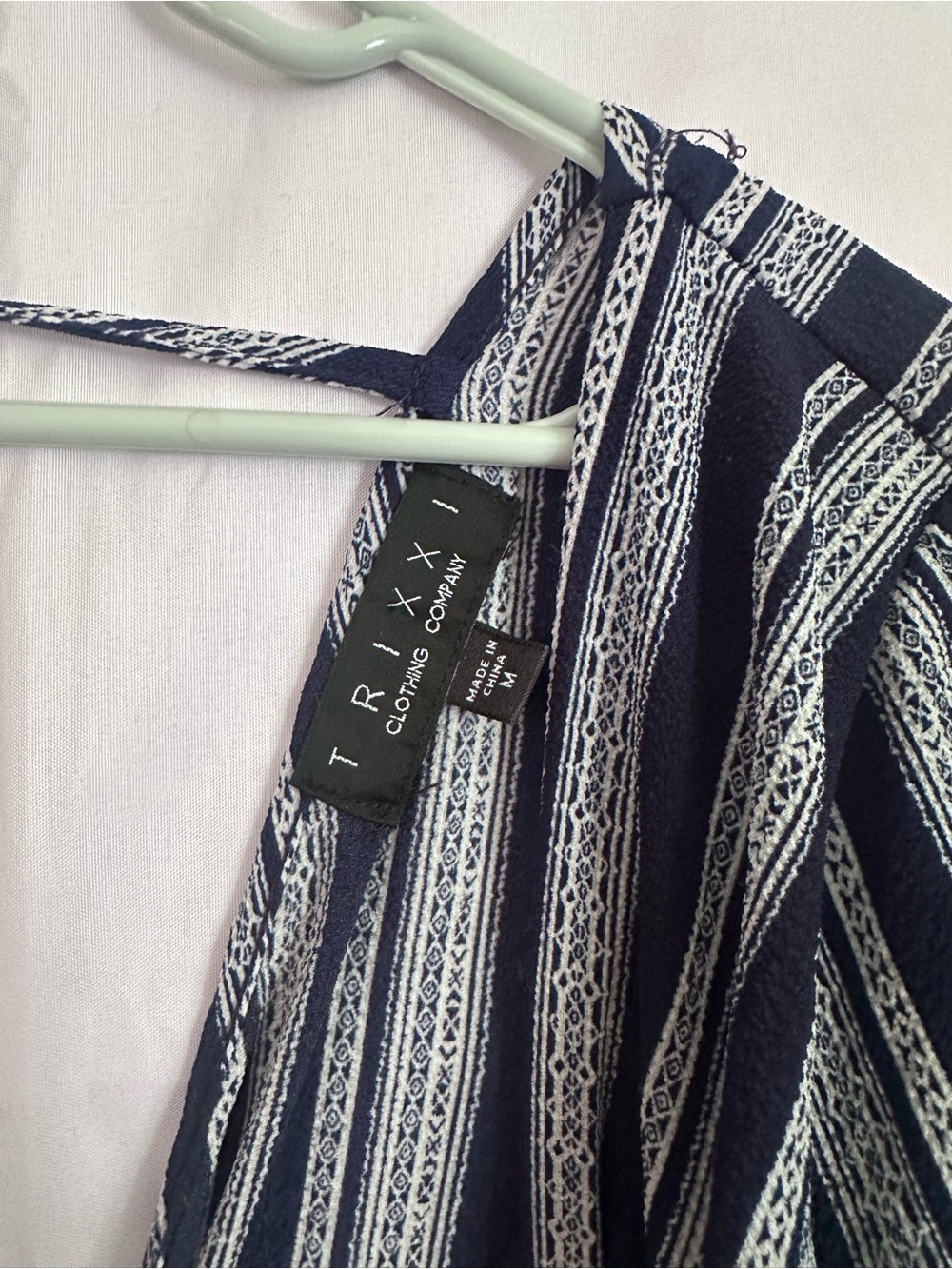 Trixxi Navy & White Striped Wrap-Front Jumpsuit with Tie Waist - Picture 3 of 7